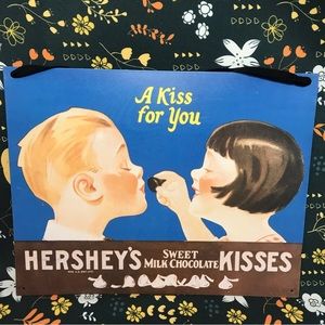 HERSHEY'S SWEET MILK CHOCOLATE KISSES metal tin sign 16” 1999 “A Kiss For You”